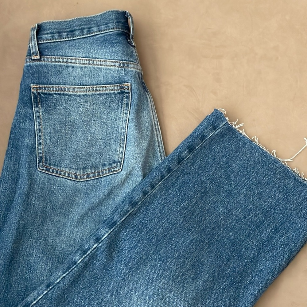 ZARA High Waisted Straight Leg Jeans - Mid-blue